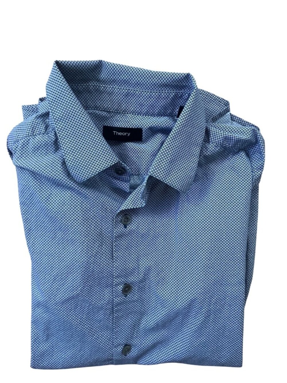 Theory Geometric Pixel Button Up Dress Shirt Mens Small Blue Modern Minimalist